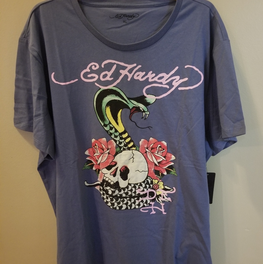 Ed Hardy Blue Snake Skull Rose XL